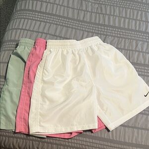 Nike Kids' Dri-FIT Multi Woven Shorts Trio in White, Pink, and Mint